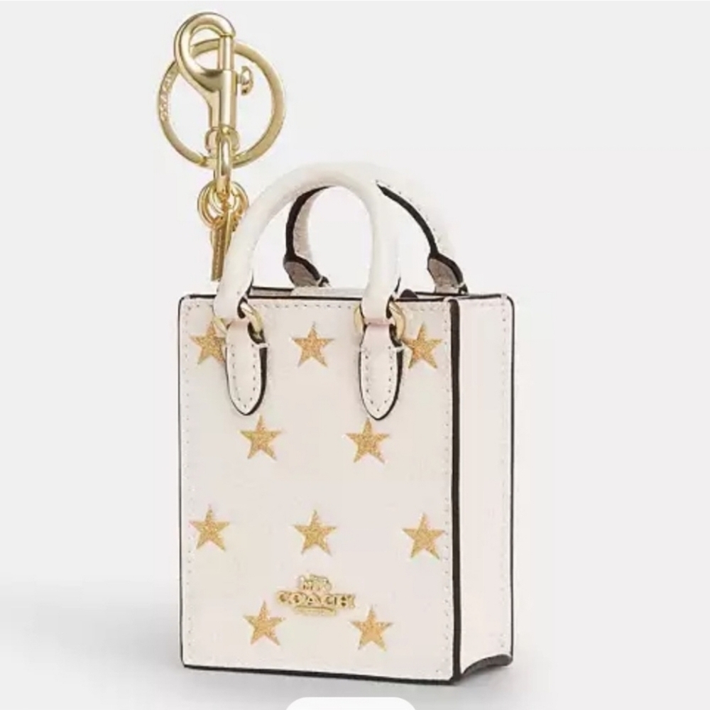 Coach North/South Mini Tote Bag Charm Chalk Multi Star Print Style CX074